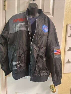 Men's Black NASA Patch Bomber Jacket